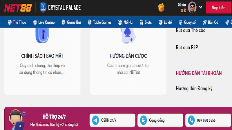 Dịch vụ chăm sóc khách hàng 24/7 của nhà cái Net88